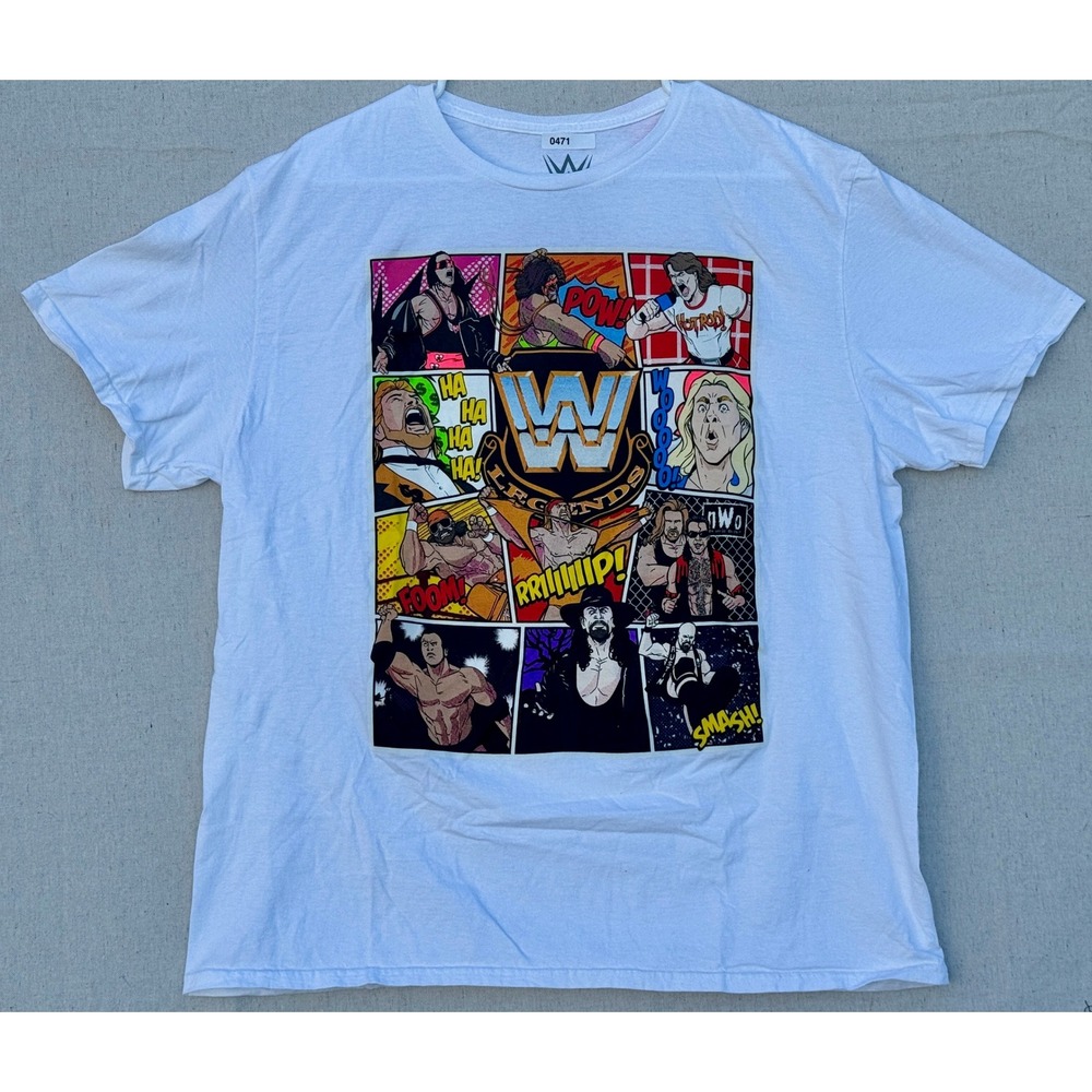 WWE Legends Graphic T-Shirt Mens XL White Comic Book Style Mad Engine Wrestling